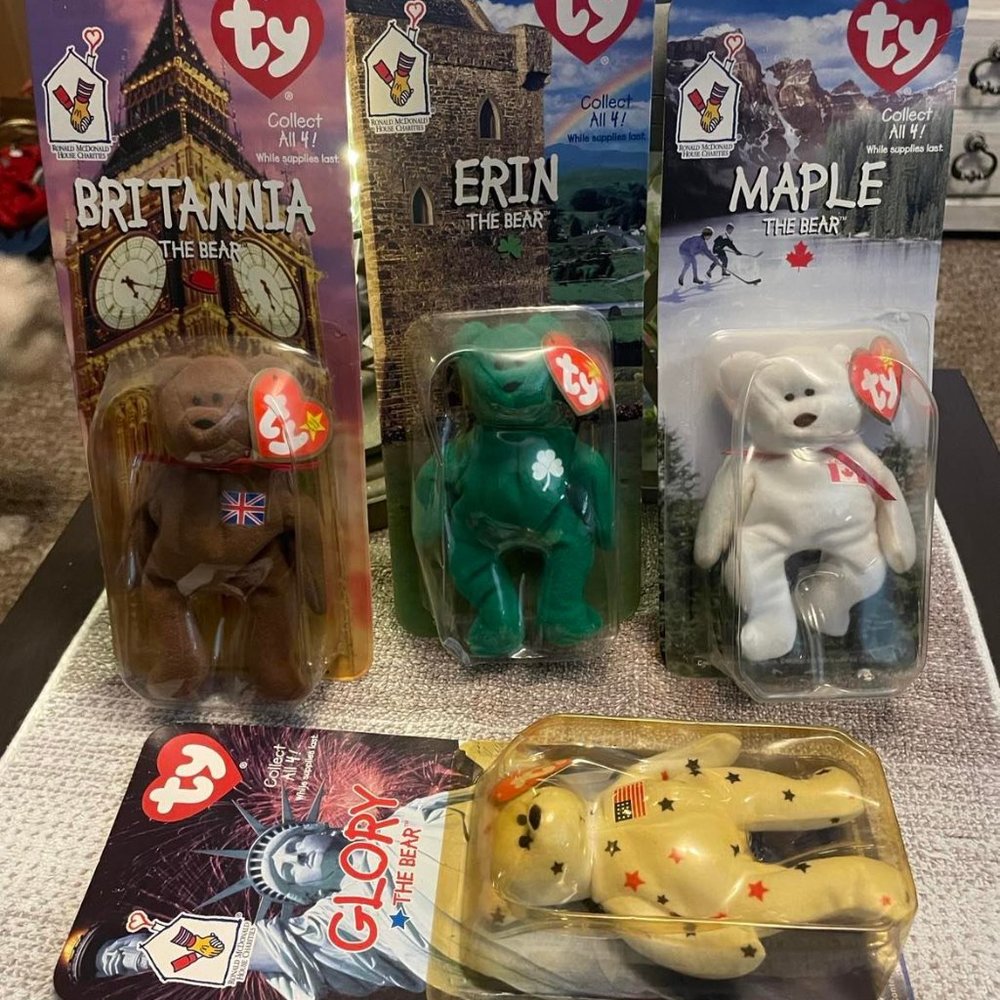 RARE Set/4 International TY Beanie Babies Rare, Retired WITH ERRORS